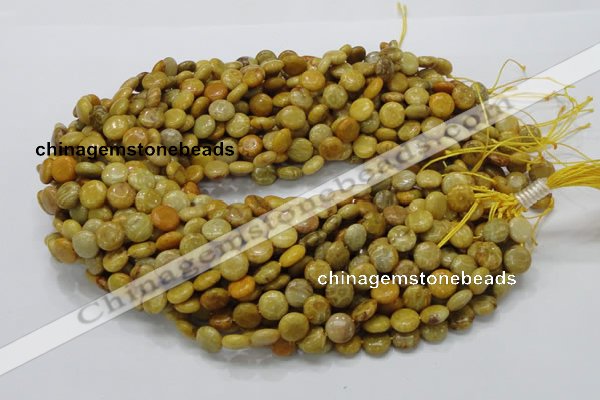 CFA40 15.5 inches 10mm flat round yellow chrysanthemum agate beads