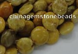 CFA41 15.5 inches 12mm flat round yellow chrysanthemum agate beads