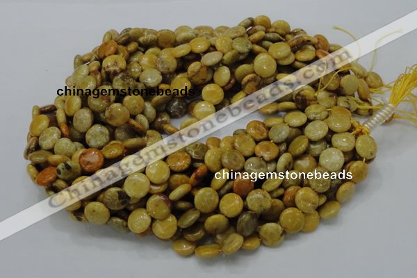 CFA41 15.5 inches 12mm flat round yellow chrysanthemum agate beads