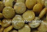 CFA42 15.5 inches 15mm flat round yellow chrysanthemum agate beads