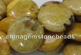 CFA44 15.5 inches 25mm flat round yellow chrysanthemum agate beads