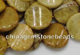 CFA56 15.5 inches 20mm twisted coin yellow chrysanthemum agate beads