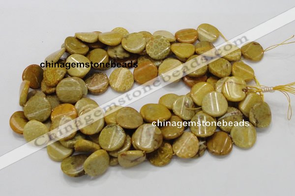 CFA56 15.5 inches 20mm twisted coin yellow chrysanthemum agate beads