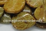 CFA58 22*30mm twisted & flat teardrop yellow chrysanthemum agate beads