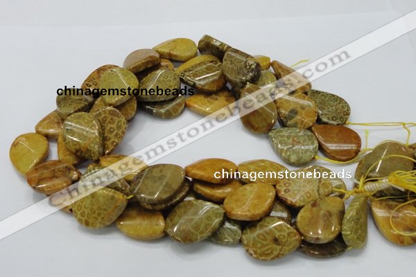 CFA58 22*30mm twisted & flat teardrop yellow chrysanthemum agate beads