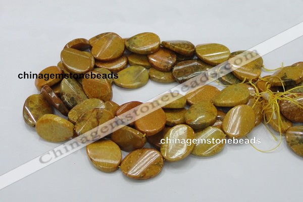 CFA60 15.5 inches 22*30mm twisted oval yellow chrysanthemum agate