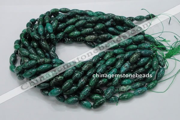 CFA69 15.5 inches 8*17mm rice green chrysanthemum agate beads