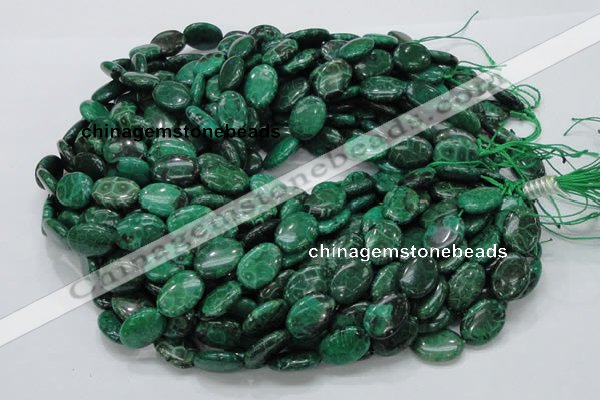 CFA71 15.5 inches 12*18mm oval green chrysanthemum agate beads