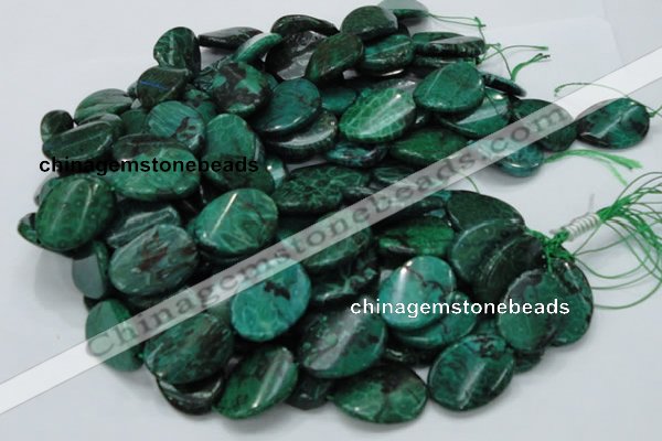 CFA74 15.5 inches 22*30mm twisted oval green chrysanthemum agate beads