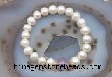 CFB1001 9mm - 10mm potato white freshwater pearl & lavender amethyst stretchy bracelet