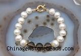 CFB1010 Hand-knotted 9mm - 10mm potato white freshwater pearl & smoky quartz bracelet