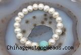 CFB1015 9mm - 10mm potato white freshwater pearl & amazonite stretchy bracelet