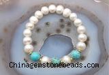 CFB1029 9mm - 10mm potato white freshwater pearl & blue sea sediment jasper stretchy bracelet