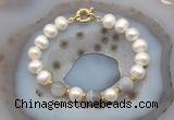 CFB1036 Hand-knotted 9mm - 10mm potato white freshwater pearl & grey banded agate bracelet