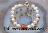 CFB1039 Hand-knotted 9mm - 10mm potato white freshwater pearl & red banded agate bracelet