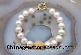 CFB1054 Hand-knotted 9mm - 10mm potato white freshwater pearl & honey jade bracelet