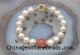 CFB1055 Hand-knotted 9mm - 10mm potato white freshwater pearl & cherry quartz bracelet