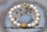 CFB1067 Hand-knotted 9mm - 10mm potato white freshwater pearl & picture jasper bracelet