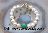 CFB1077 Hand-knotted 9mm - 10mm potato white freshwater pearl & grass agate bracelet