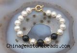 CFB1079 Hand-knotted 9mm - 10mm potato white freshwater pearl & black agate bracelet