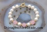 CFB1082 Hand-knotted 9mm - 10mm potato white freshwater pearl & candy jade bracelet