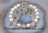 CFB1083 Hand-knotted 9mm - 10mm potato white freshwater pearl & candy jade bracelet