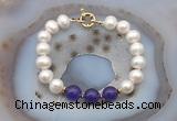 CFB1087 Hand-knotted 9mm - 10mm potato white freshwater pearl & candy jade bracelet