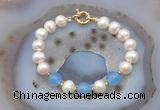 CFB1088 Hand-knotted 9mm - 10mm potato white freshwater pearl & candy jade bracelet