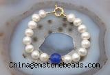 CFB1090 Hand-knotted 9mm - 10mm potato white freshwater pearl & candy jade bracelet