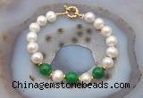 CFB1093 Hand-knotted 9mm - 10mm potato white freshwater pearl & candy jade bracelet