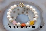 CFB1094 Hand-knotted 9mm - 10mm potato white freshwater pearl & colorful candy jade bracelet