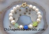 CFB1096 Hand-knotted 9mm - 10mm potato white freshwater pearl & colorful candy jade bracelet