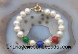 CFB1097 Hand-knotted 9mm - 10mm potato white freshwater pearl & colorful candy jade bracelet