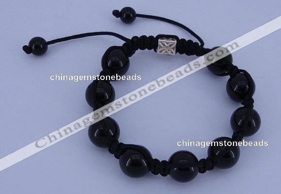 CFB549 12mm round black agate with alloy beads adjustable bracelet