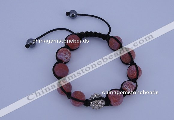 CFB551 12mm round agate with rhinestone beads adjustable bracelet