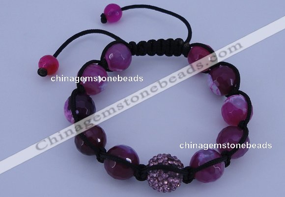 CFB553 12mm faceted round agate with rhinestone beads adjustable bracelet