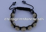 CFB555 10mm round rhinestone with hematite beads adjustable bracelet