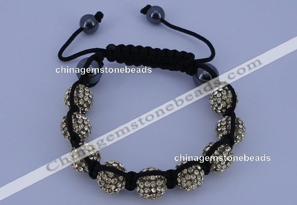 CFB555 10mm round rhinestone with hematite beads adjustable bracelet