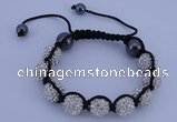 CFB560 12mm round rhinestone with hematite beads adjustable bracelet