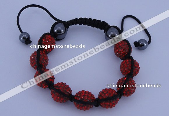 CFB564 12mm round rhinestone with hematite beads adjustable bracelet