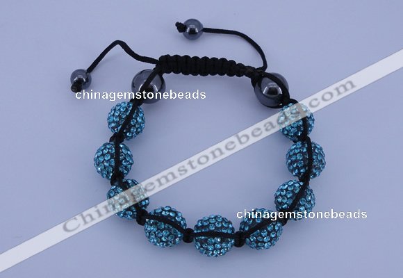 CFB565 12mm round rhinestone with hematite beads adjustable bracelet