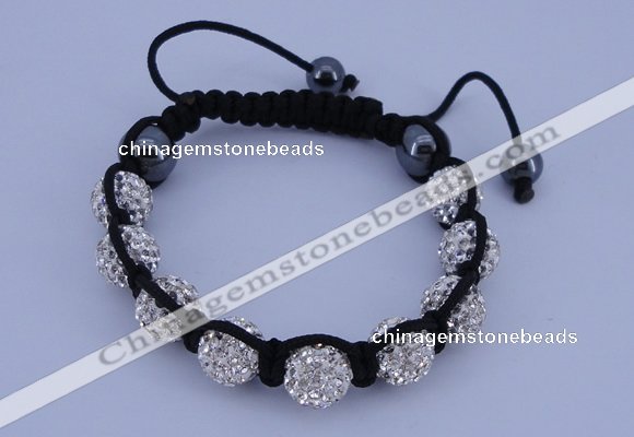 CFB570 10mm round rhinestone with hematite beads adjustable bracelet