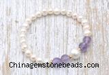 CFB602 6-7mm potato white freshwater pearl & amethyst stretchy bracelet