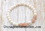 CFB605 6-7mm potato white freshwater pearl & moonstone stretchy bracelet