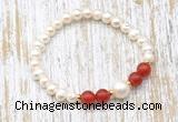 CFB608 6-7mm potato white freshwater pearl & red agate stretchy bracelet