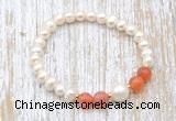 CFB609 6-7mm potato white freshwater pearl & fire agate stretchy bracelet