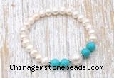 CFB613 6-7mm potato white freshwater pearl & turquoise stretchy bracelet