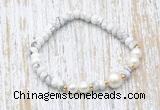 CFB702 faceted rondelle white howlite & potato white freshwater pearl stretchy bracelet