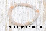 CFB709 faceted rondelle pink aventurine & potato white freshwater pearl stretchy bracelet