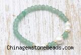 CFB714 faceted rondelle green aventurine & potato white freshwater pearl stretchy bracelet